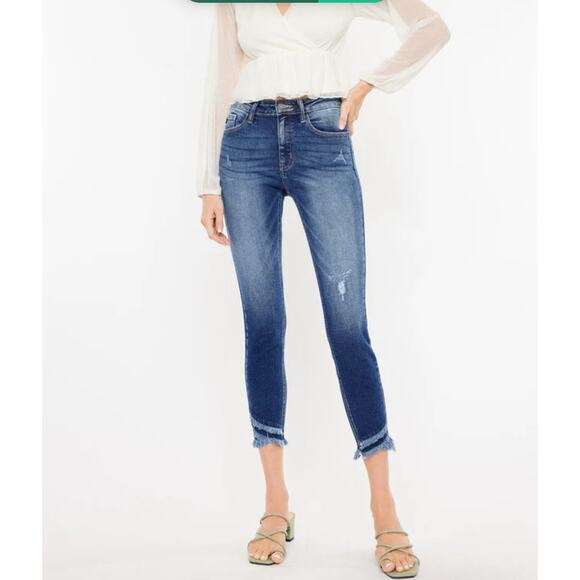 KanCan Mercy High Rise Ankle Skinny Jeans Medium Wash Size 11/29 Raw Hem - Picture 1 of 12